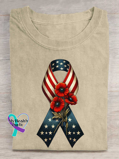 American Flag-Memorial Day Remember And Honor Ribbon Poppy Flag T-shirt Sand / S