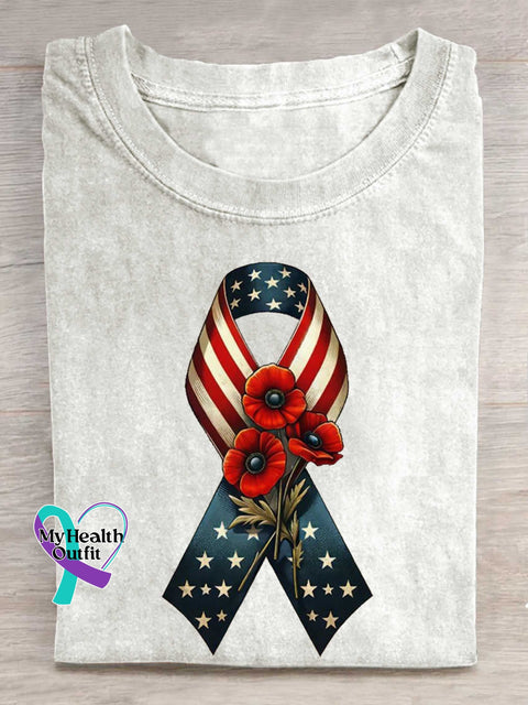 American Flag-Memorial Day Remember And Honor Ribbon Poppy Flag T-shirt White / S