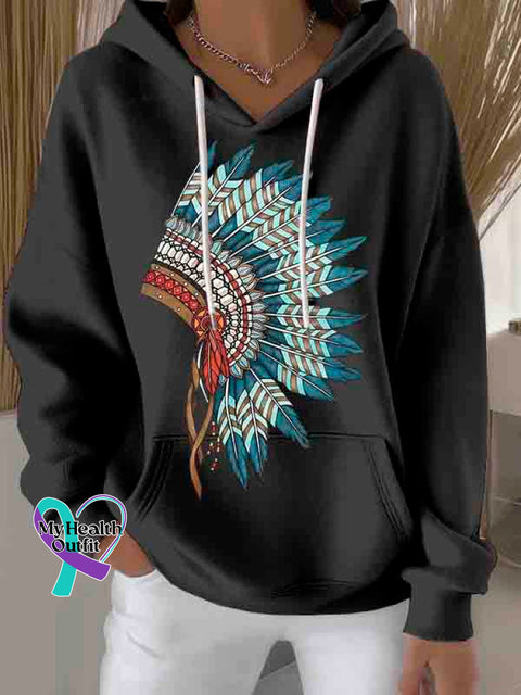 American Native Art Print Casual Hoodie Sweatshirt Black / S