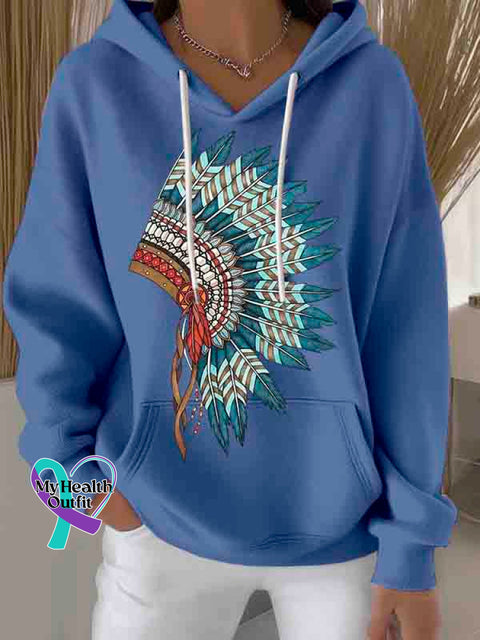 American Native Art Print Casual Hoodie Sweatshirt Blue / S