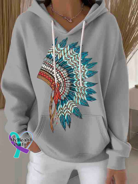 American Native Art Print Casual Hoodie Sweatshirt Grey / S