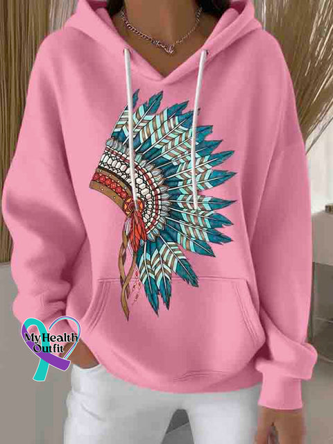 American Native Art Print Casual Hoodie Sweatshirt Pink / S
