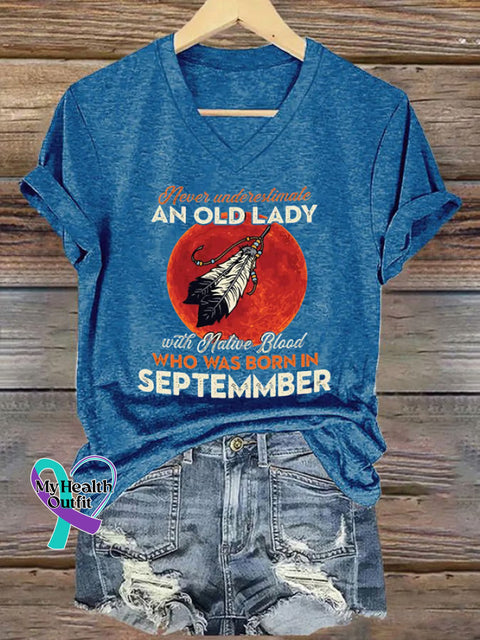 An Old Lady With Nation Blood Casual T-Shirt Blue / S