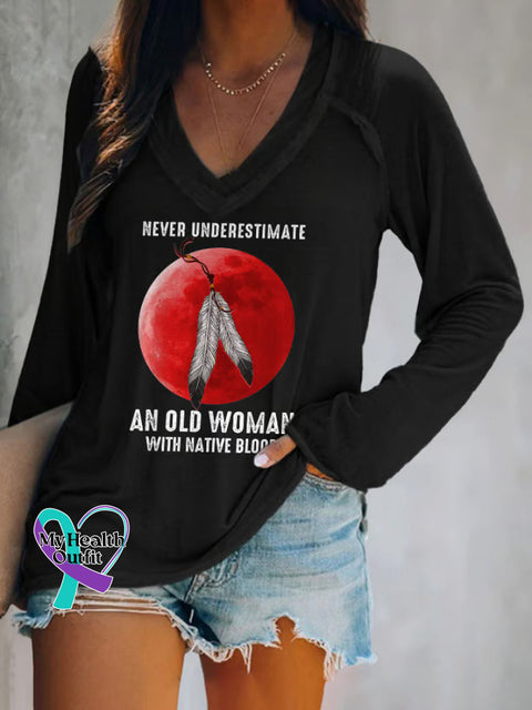 An Old Woman With Nation Blood Art Long Sleeve Tops Black / S