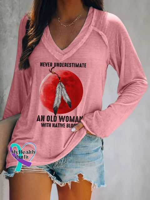 An Old Woman With Nation Blood Art Long Sleeve Tops Pink / S