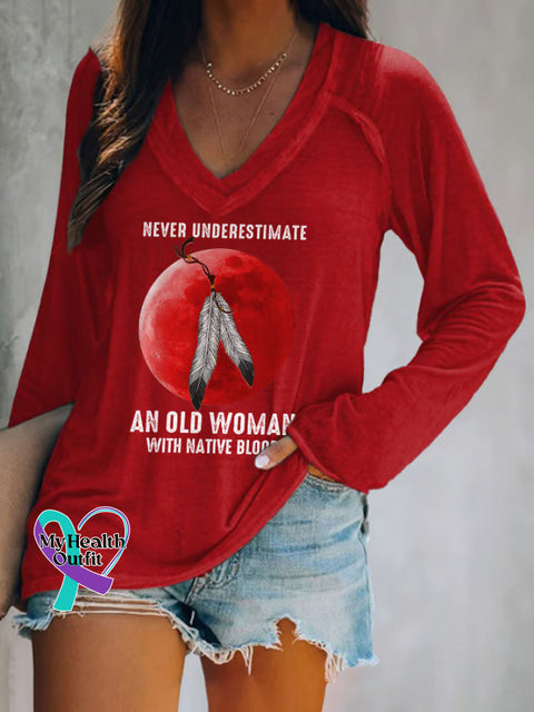 An Old Woman With Nation Blood Art Long Sleeve Tops Red / S