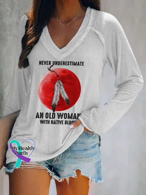 An Old Woman With Nation Blood Art Long Sleeve Tops White / S