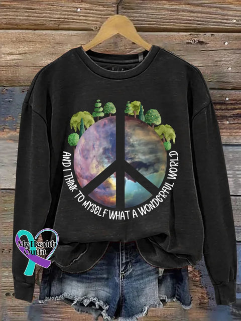 And I Think To Myself What A Wonderful World Print Casual Sweatshirt Black / S