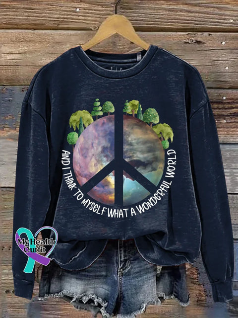 And I Think To Myself What A Wonderful World Print Casual Sweatshirt Blue / S