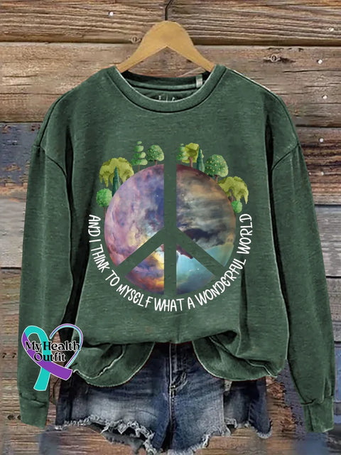 And I Think To Myself What A Wonderful World Print Casual Sweatshirt Green / S