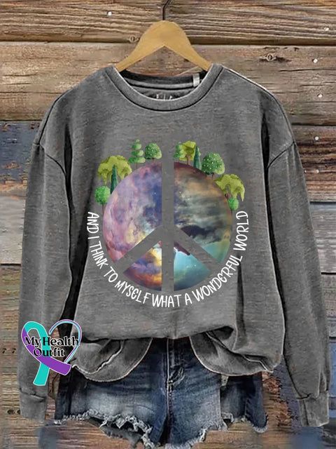 And I Think To Myself What A Wonderful World Print Casual Sweatshirt Grey / S