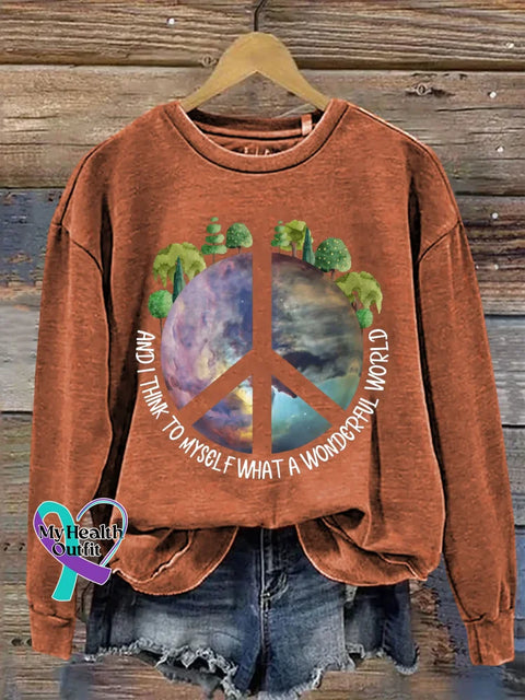 And I Think To Myself What A Wonderful World Print Casual Sweatshirt Orange / S