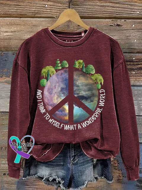 And I Think To Myself What A Wonderful World Print Casual Sweatshirt Red / S