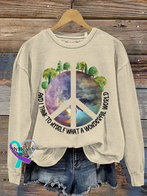 And I Think To Myself What A Wonderful World Print Casual Sweatshirt Sand / S