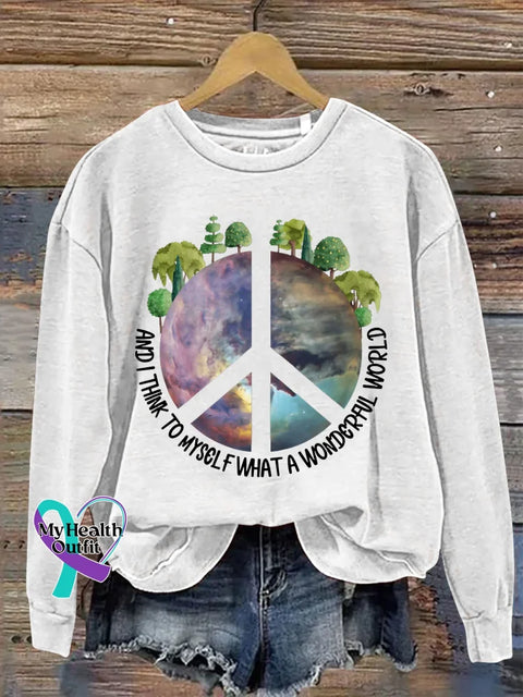 And I Think To Myself What A Wonderful World Print Casual Sweatshirt White / S