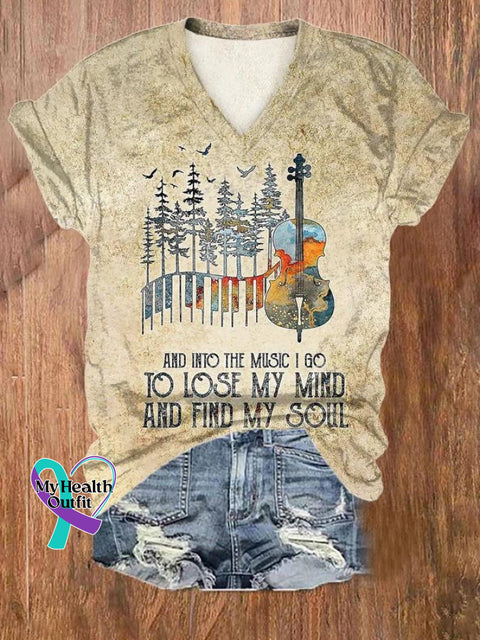 And Into The Music I Go To Lose My Mind Find Soul Art Casual T-Shirt Multicolor / S