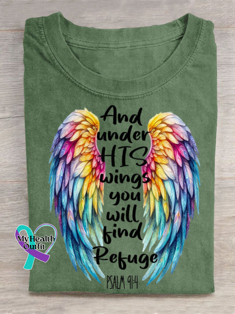 And Under His Wings You Will Find Refuge Art Print Casual Cotton T-shirt Green / S