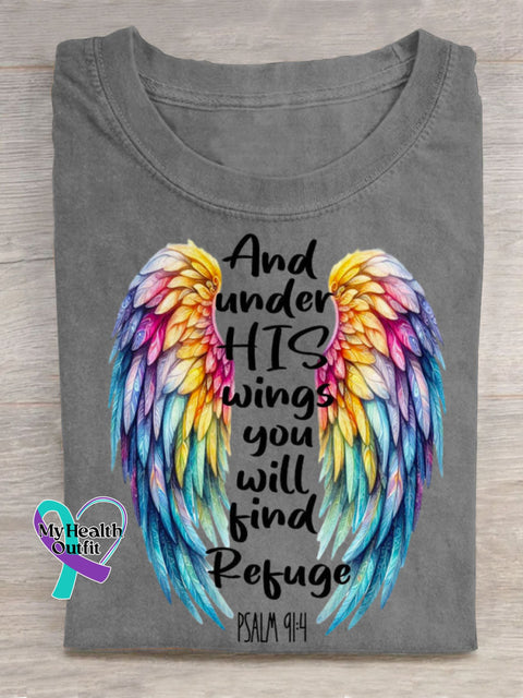 And Under His Wings You Will Find Refuge Art Print Casual Cotton T-shirt Grey / S