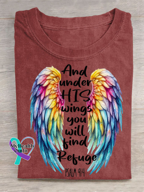 And Under His Wings You Will Find Refuge Art Print Casual Cotton T-shirt Red / S