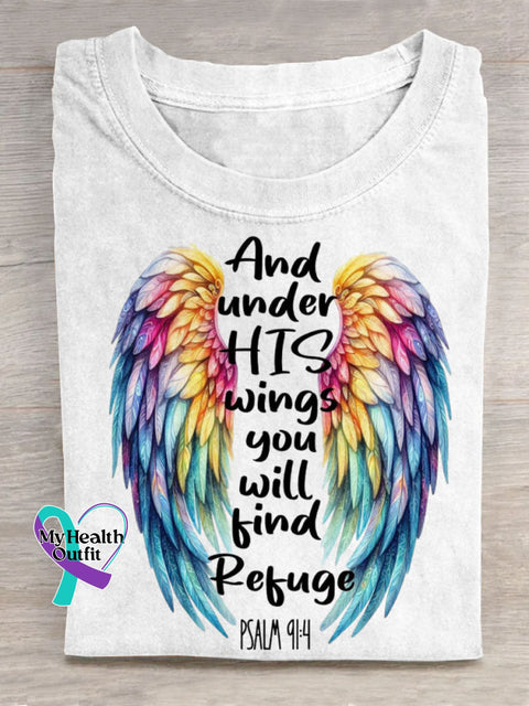 And Under His Wings You Will Find Refuge Art Print Casual Cotton T-shirt White / S