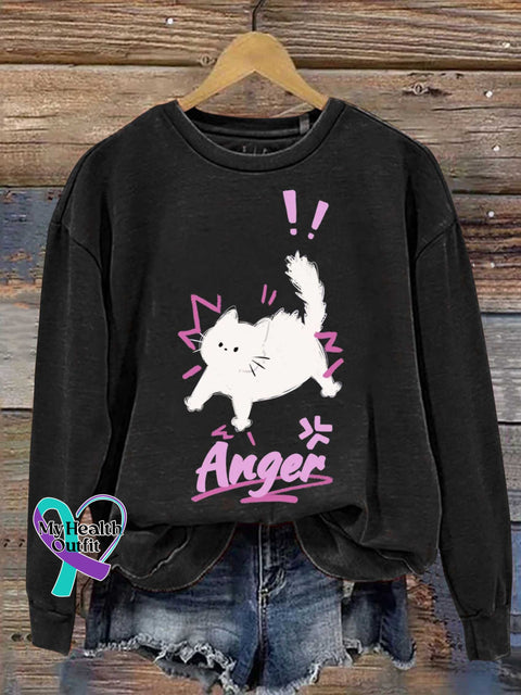 Anger Cat Mental Health Awareness Casual Sweatshirt Black / S