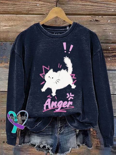 Anger Cat Mental Health Awareness Casual Sweatshirt Blue / S