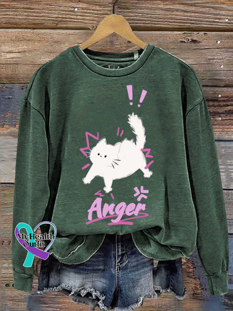 Anger Cat Mental Health Awareness Casual Sweatshirt Green / S