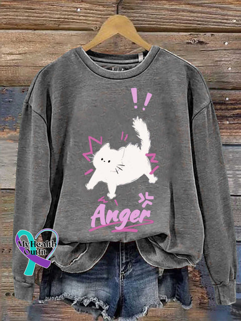 Anger Cat Mental Health Awareness Casual Sweatshirt Grey / S