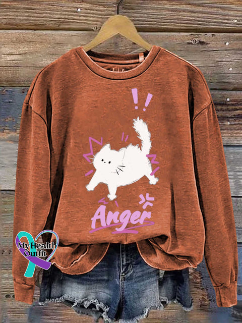 Anger Cat Mental Health Awareness Casual Sweatshirt Orange / S