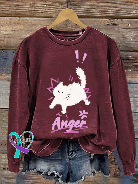 Anger Cat Mental Health Awareness Casual Sweatshirt Red / S