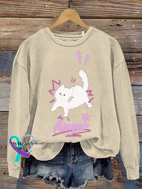 Anger Cat Mental Health Awareness Casual Sweatshirt Sand / S