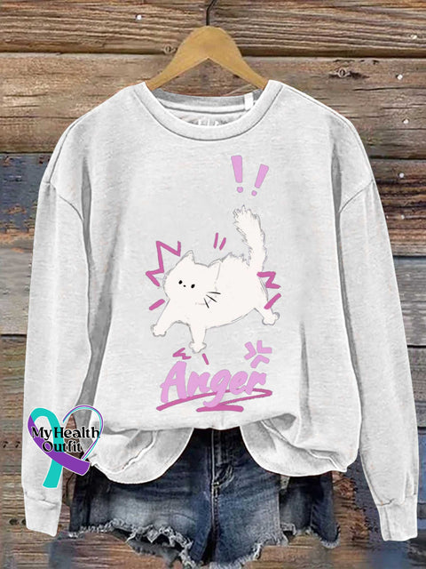 Anger Cat Mental Health Awareness Casual Sweatshirt White / S