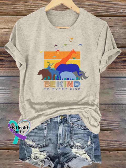 Animal Paradise Be Kind Printed Casual Crew Neck Short Sleeve T-Shirt Beige / S