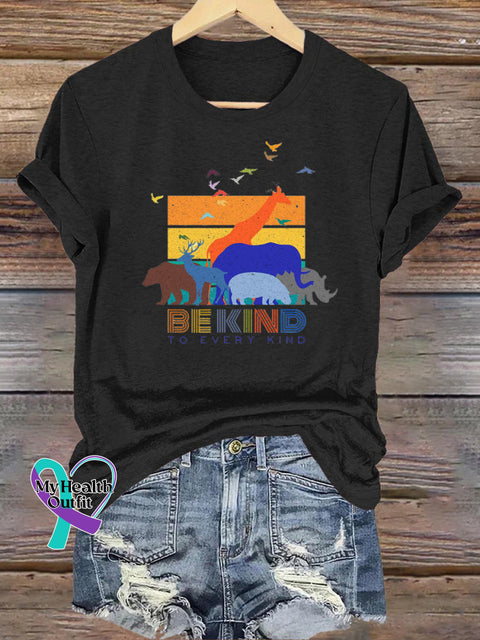 Animal Paradise Be Kind Printed Casual Crew Neck Short Sleeve T-Shirt Black / S