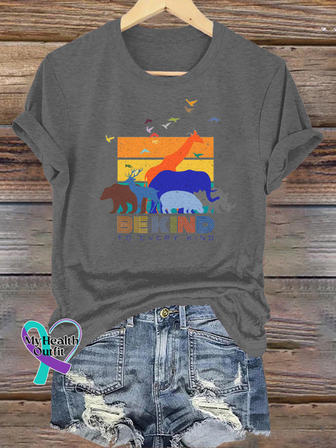 Animal Paradise Be Kind Printed Casual Crew Neck Short Sleeve T-Shirt Grey / S