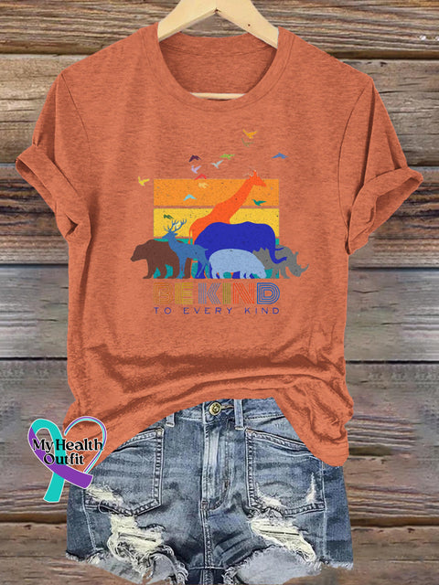 Animal Paradise Be Kind Printed Casual Crew Neck Short Sleeve T-Shirt Orange / S