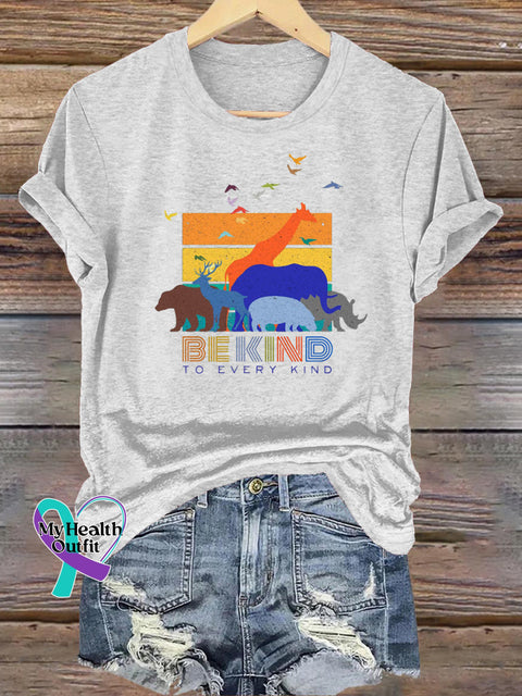 Animal Paradise Be Kind Printed Casual Crew Neck Short Sleeve T-Shirt White / S