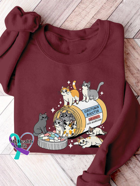 Antidepressant Cat Mom Mental Health Matter Print Casual Sweatshirt Apricot / S
