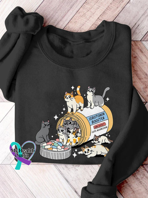 Antidepressant Cat Mom Mental Health Matter Print Casual Sweatshirt Black / S
