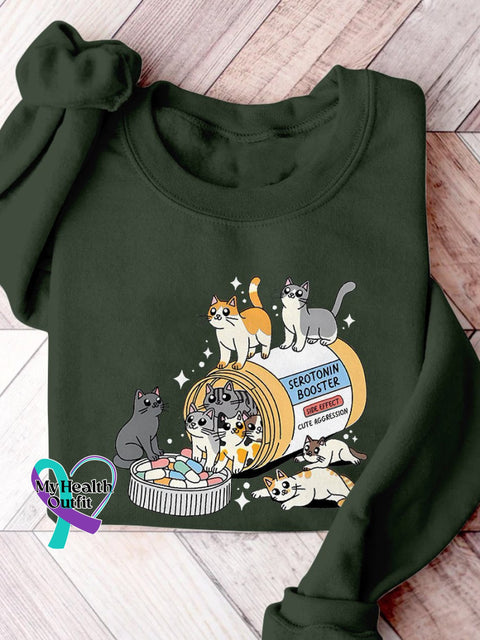 Antidepressant Cat Mom Mental Health Matter Print Casual Sweatshirt Darkgreen / S