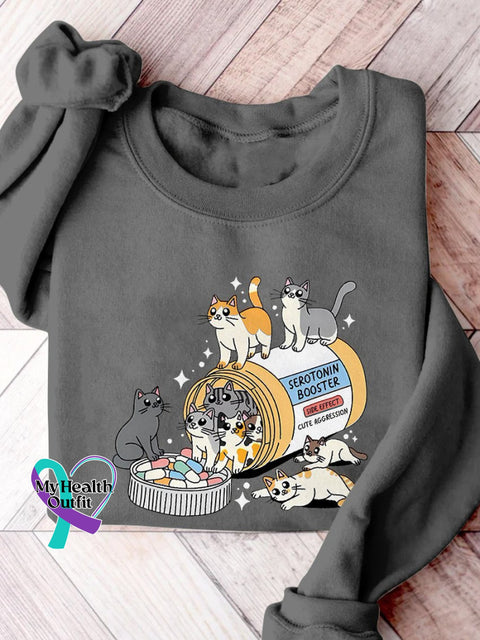 Antidepressant Cat Mom Mental Health Matter Print Casual Sweatshirt Grey / S