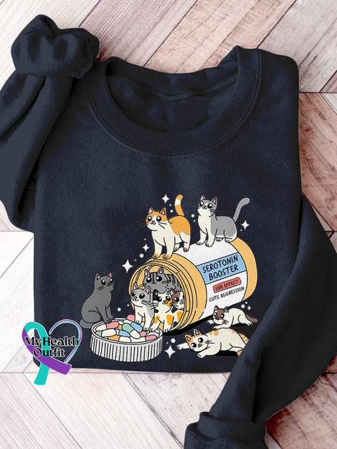 Antidepressant Cat Mom Mental Health Matter Print Casual Sweatshirt Navyblue / S