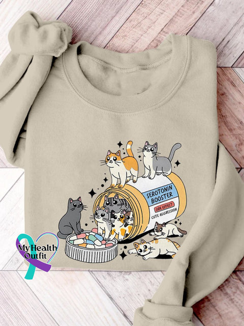 Antidepressant Cat Mom Mental Health Matter Print Casual Sweatshirt Sand / S