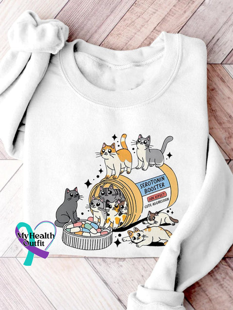 Antidepressant Cat Mom Mental Health Matter Print Casual Sweatshirt White / S