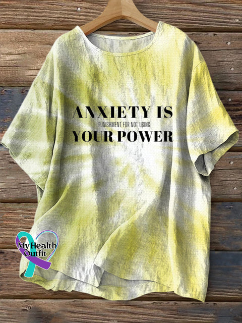 Anxiety Is Your Power Printed Casual Cotton Linen Shirt Multicolor / S