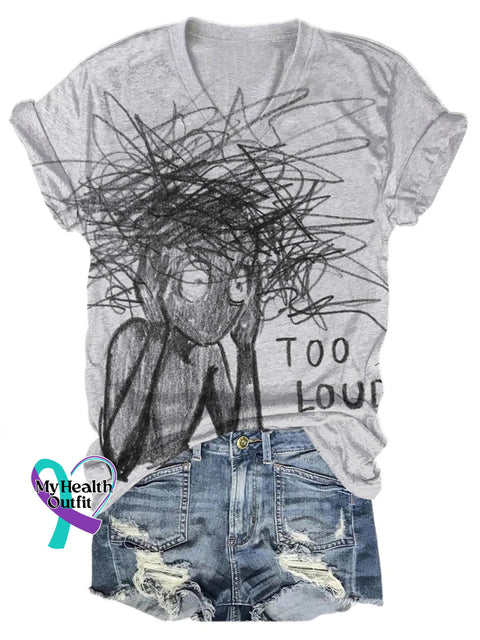 Anxiety Little Man Hand Painted Mental Health Matters Print Casual V-Neck Short Sleeve T-Shirt Multicolor / S