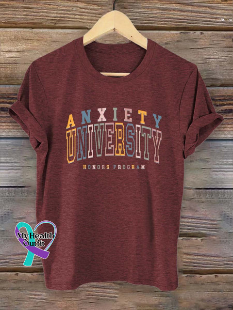 Anxiety University Honors Program Art Print T-Shirt Maroon / S