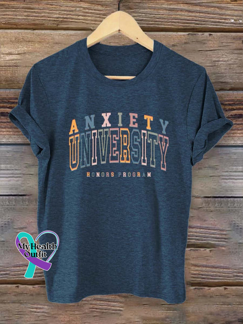 Anxiety University Honors Program Art Print T-Shirt Navy Blue / S