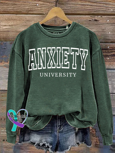 Anxiety University Mental Health Awareness Art Print Casual Sweatshirt Green / S