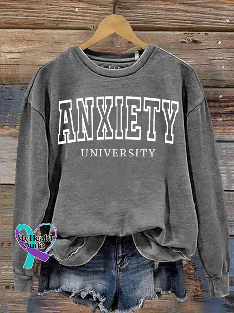 Anxiety University Mental Health Awareness Art Print Casual Sweatshirt Grey / S
